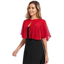 Women's Soft Chiffon Capelets Shawls And Wraps For Evening Wedding Cape Bole Cover Up{"Color_name":"Red"} - Merah - View 1