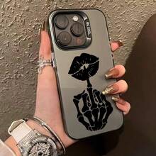 Compatible With IPhone 17 Pro Max 16 Plus 15 14 13 12 11 Air E Skull Hand Lip Tattoo Durable Shockproof Anti-Scratch PC Protective Case - màu đen - Xem 1