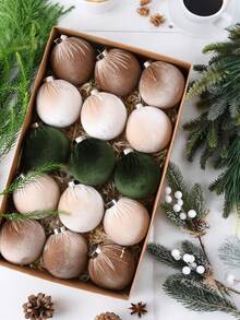 Christmas Tree Ornaments Velvet Balls - Pack Of 12pcs Shatterproof Xmas Bulbs Decorations Set - Multicolor Green Brown Neutral, Christmas Tree Decorations,Christmas Ornaments,Christmas Decor,Christmas Decorations,60mm 2.36 Inch,Christmas Velvet Bows 6 Inch Rustic Wreath Gift Bows Vintage Xmas Velvet Ribbon Bow Ornaments For Christmas Farmhouse Tree Garland DIY Craft Wrapping Decorative - Brown-dark Green - View 2