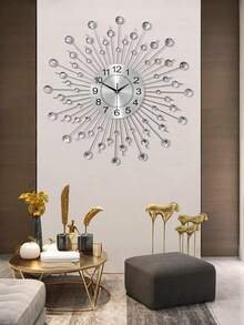 创意满天星挂钟，现代简约，15 英寸 (~38cm)/12.6 英寸 (~32cm)/19.3 英寸 (~49cm)/23.2 英寸 (~59cm) 静音铁艺欧式时钟适用于客厅装饰，需要电池，无滴答声，铁艺轻奢时钟适用于客厅、房间和入口的墙壁装饰。,家居装饰,房间装饰