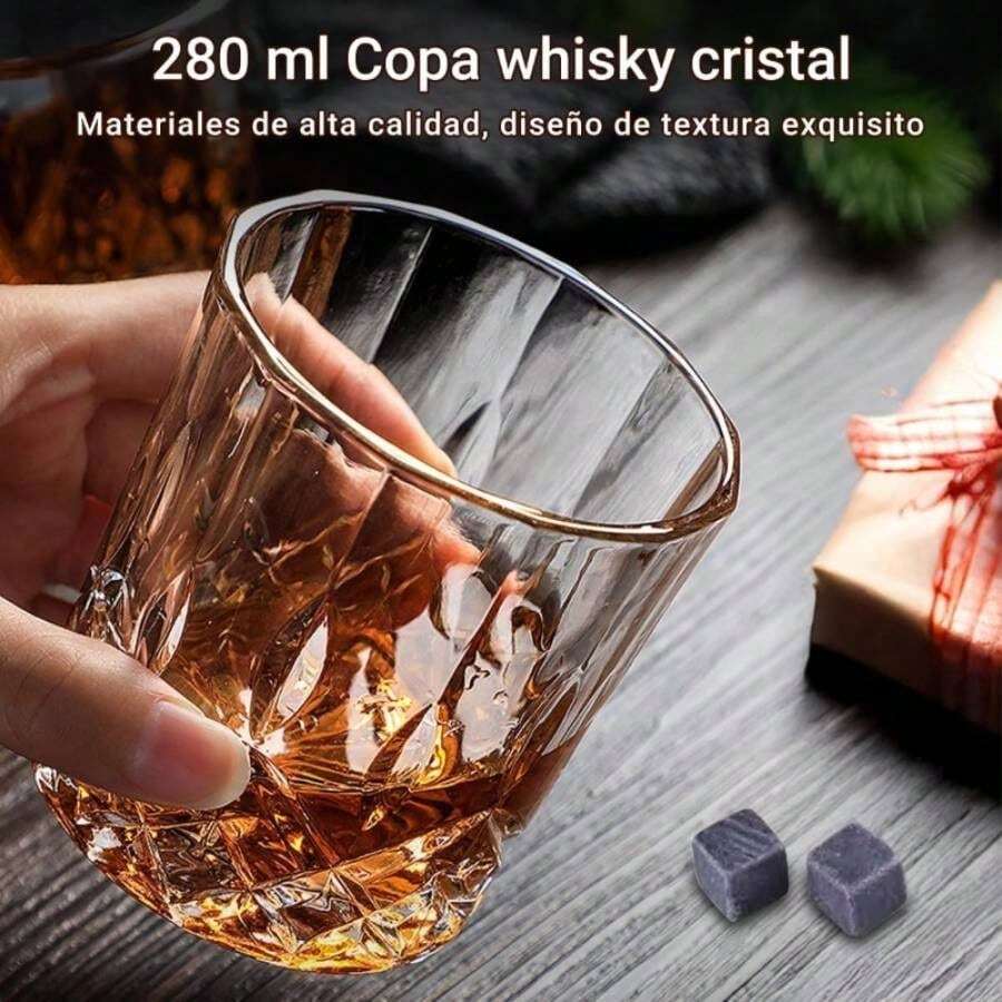 Juego de Vasos para Whisky, Set de Regalo con 2 Vasos de Cristal, 2 Posavasos, 8 Cubitos de Hielo de Granito, 1 Pinza y Bolsa para Cubitos, Regalo Elegante para Hombres, Padre, Novio y Esposo - Acero inoxidable - Ver 1