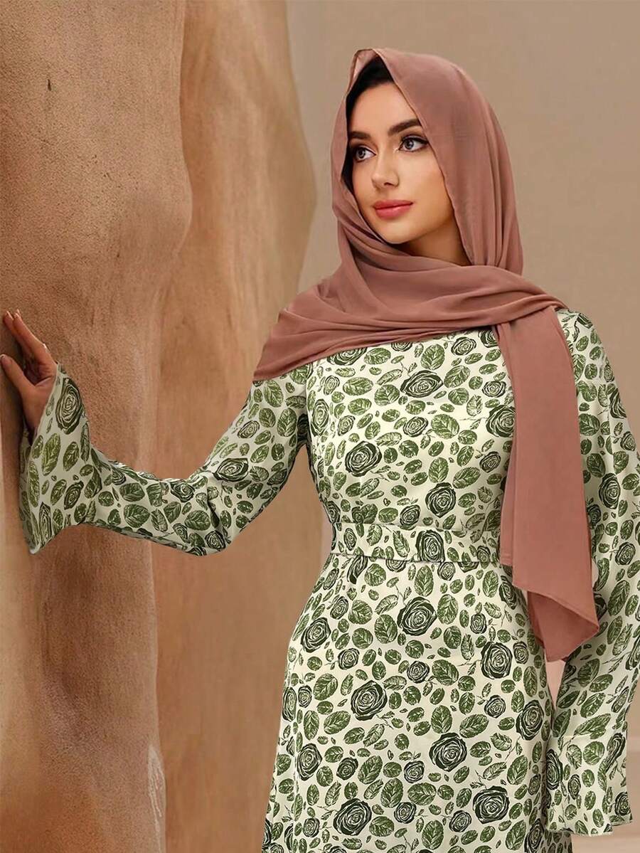 Women's Elegant Ruffle Trim Tie-Waist Flare Sleeve Dress, Spring/Summer