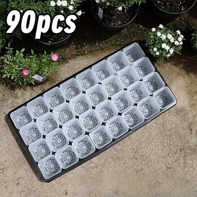 45pcs/90pcs Small Transparent Plastic Square Seedling Pots (With Drainage Holes), Suitable For Sprouting, Cacti, Herbs, Succulents Planting