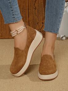 Women's Platform Sneakers, Casual Shoes For All Seasons, Thick Sole Wedge Slip-On Shoes - 棕色 - 查看 2