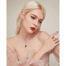 Women Jewelry Set Silver/Gold Plated Teardrop Pendant Necklace Dangle Drop Earrings Dangling Sets Birthstone Crystals Rhinestone,Birthday Anniversary Wedding Mother's Day Gifts For Women{"Color_name":"08.August-WhiteGoldPlated|Peridot"} - 08.八月-白金鍍|橄欖石 - 查看 1