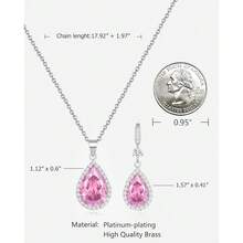 Women Jewelry Set Silver/Gold Plated Teardrop Pendant Necklace Dangle Drop Earrings Dangling Sets Birthstone Crystals Rhinestone,Birthday Anniversary Wedding Mother's Day Gifts For Women{"Color_name":"10.October-WhiteGoldPlated|Pink"} - 10.十月-白金鍍層|粉紅色 - 查看 2