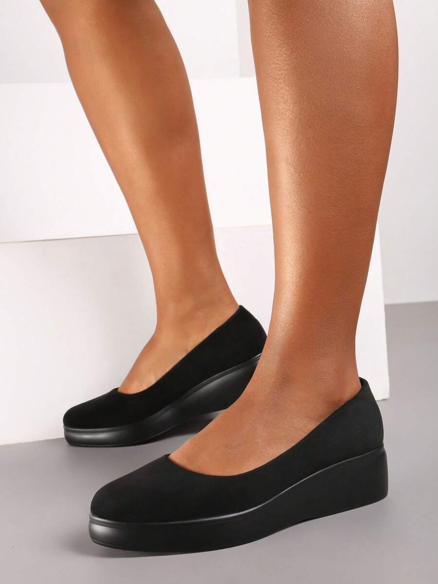 Soft Velvet Platform Pumps Women's Casual Work/Office Shoes - Black - View 1