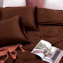 Silky Soft Pink Twin XL Satin Bed Sheets Set, 1 Deep Pocket Fitted Sheet + 1 Flat Sheet + 1 Pillowcase,  In 2025 - 棕色 - 查看 5