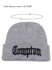 1顶男士字母刺绣针织帽，适合日常佩戴 - 灰色 - 查看 2