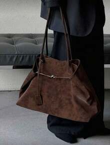 1pc Autumn/Winter Fashion Versatile Classic New Retro High-End Suede Tote Bag, Large Capacity Casual Commuter Shoulder Handbag, Suitable For Women Shopping, Party, Gift, Bags For Ladies Fashionable, New Fall Fashion 2025 For Women - 咖啡棕 - 查看 4