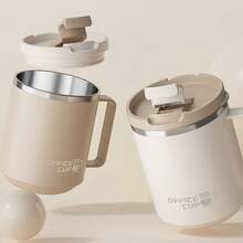 1 pieza Taza de café de acero inoxidable 304 de doble pared de 500 ml con tapa y asa, taza de agua aislada de doble capa portátil resistente a quemaduras, taza térmica sellada para leche y café, vaso, taza para beber de gran capacidad, adecuada para estudiantes y adultos en la escuela, oficina, campamento al aire libre, picnic, viaje