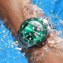 1pc 40mm PROKING Men's Stainless Steel & Leather Quartz Watch, Water Resistant Casual Business Watch, Suitable For Daily Decoration, Birthday Gift - Green - View 8