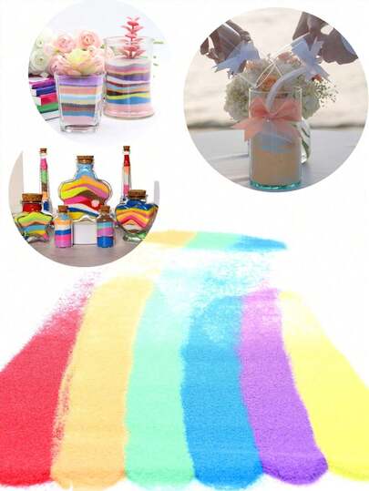 La arena fina de colores se puede usar para decorar y resaltar el estilo lujoso de la decoración del hogar con temática de cuentos de hadas. Es adecuada para llenar jarrones, hacer arte con arena y crear regalos con constelaciones, y es perfecta para ocasiones como Navidad, Halloween, Pascua, San Valentín y graduación.