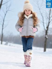 DDXDR Un par de botas de invierno para niñas, con forro de felpa cálido, impermeables y antideslizantes. Diseño de slip-on adecuado para niñas pequeñas y mayores. Ideales para jugar en la nieve, salidas con lluvia, la escuela y ocasiones casuales diarias.