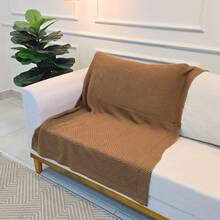 Knitted Blanket Sofa Armchair 150x100cm Siena Decor Living Room - Camel - View 8
