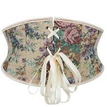 SHYMMUO Women Floral Underbust Corset Belt Lacing Up Waist Trainer Corset Top For Renaissance Steampunk Pirate Costume{"Size_name":"Medium","Color_name":"Beige"} - 米色中 - 查看 4