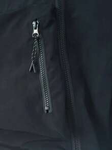 Plus Size Black Woven Fabric Hooded Cape Coat With Drawstring And Pockets, Regular Sleeve Long Sleeve Fall Outerwear