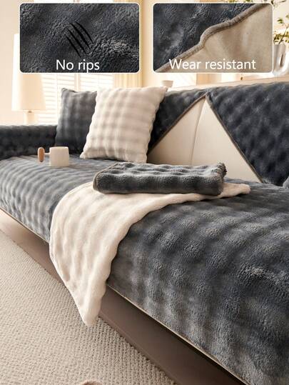 1pc Thick Warm Sofa Cushion Cover, Modern Simple Anti-Slip Plush Sofa Seat Pad, Dust-Proof Washable Sofa Slipcover, Soft & Fade-Resistant, Pet-Friendly, Fits L-Shaped Sofa And 1/2/3/4 Seater Sofa, Suitable For Bedroom, Office, Living Room