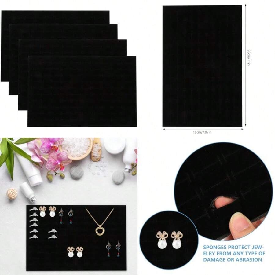 Ipetboom 4pcs Jewelry Sponge Insert Holder Jewelry Box Sponge Pad For Rings Earrings Multifunctional Organizer For  Display And Storage Black Mat For Supplies