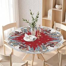 Water-Resistant Round Tablecloth With Elastic Edge For 40-44" Tables - Gift-snowman House - View 2