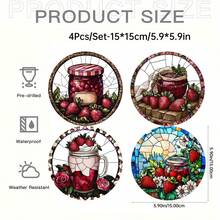 Strawberry Jam Sun Catcher - Bohemian Style Painted Glass Window Hanging Decor With Strawberry Jam Jar And Fresh Strawberries - Round Acrylic Kitchen, Living Room, Bedroom Decoration - Valentine's Day Sweet Decor - Vintage Style, Vibrant Colors, Durable Acrylic Material, Kitchen Decor, Handmade Appearance, Home Decor - Acrylic-round - View 21