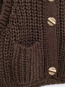 Women's Simple Button Decoration Thick Needle Sleeveless Round Neck Knitted Vest Tops Casual - Brown - View 5