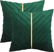 Navy Blue Velvet Throw Pillow Covers 18 X 18 Inch Pack Of 2 With Gold Leather Decor For Couch, Luxury Modern Pillowcases For Living Room, Bedroom Sofa Cushion Bed - 墨綠色 - 查看 13