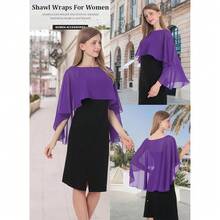 Baoqiya Women's Capelet Shawls And Wraps For Evening Dresses Soft Bridesmaid Shawl Chiffon Cape Wedding Cover Up{"Color_name":"Purple3"} - 紫色3 - 查看 4