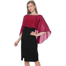 Baoqiya Women's Capelet Shawls And Wraps For Evening Dresses Soft Bridesmaid Shawl Chiffon Cape Wedding Cover Up{"Color_name":"WineRed"} - 酒紅色 - 查看 1