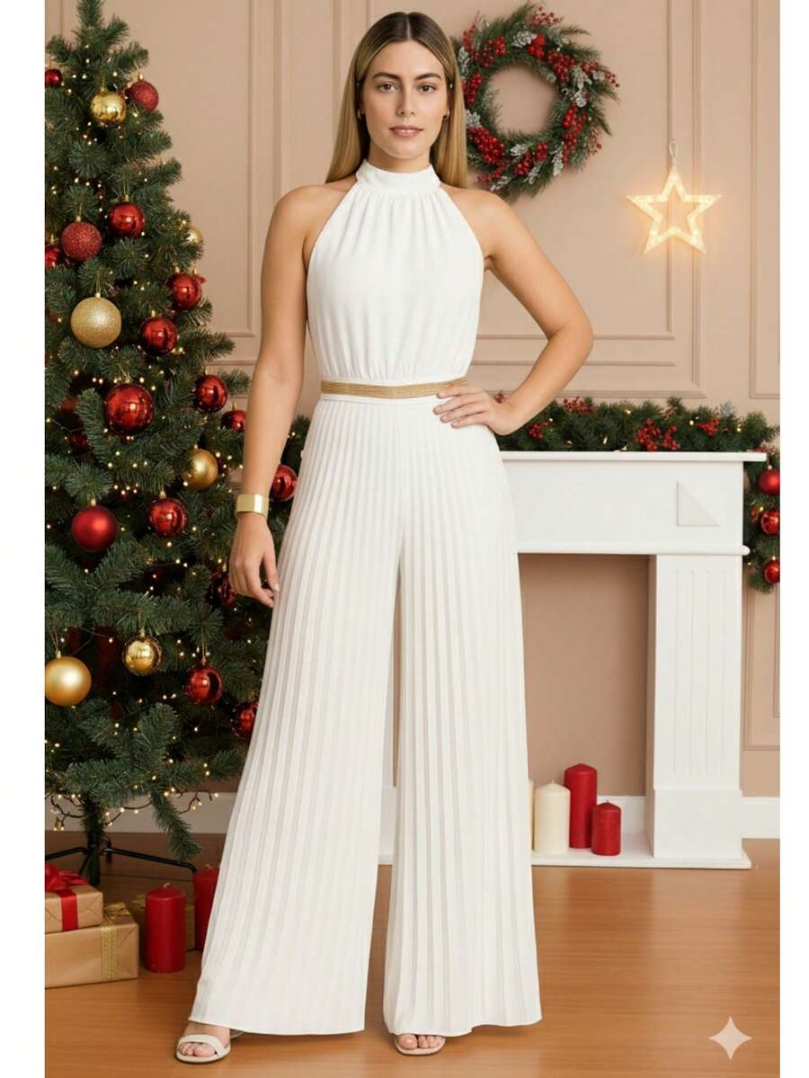 Pleated Jumpsuit For Weddings And Special Events - trắng - Xem 1
