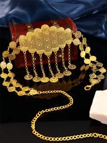 1pc Vintage Women's Robe Belt With 22K Gold Plated Adjustable Length Robe Body Chain Jewelry With Turkish Coin Pendant Valentine's Day Accessories - Multicolor - View 1