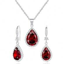 Women Jewelry Set Silver/Gold Plated Teardrop Pendant Necklace Dangle Drop Earrings Dangling Sets Birthstone Crystals Rhinestone,Birthday Anniversary Wedding Mother's Day Gifts For Women{"Color_name":"01.January-WhiteGoldPlated|Garnet"} - 01.一月-白金鍍|石榴石 - 查看 6