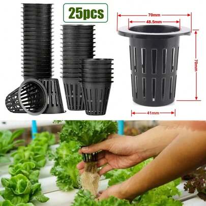 25PCS Taza de Red para Macetas Hidropónicas, Red de Malla Sin Suelo, Cesta para Cultivo de Plantas, Taza de Vivero, Cesta para Plantas de Jardín