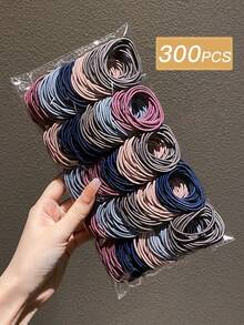 300个时尚简约彩色高弹力发圈，适合日常使用和送礼，发饰，马尾辫，发绳，发圈，健身运动发圈，头饰橡皮筋发圈，节日，派对 - 彩色 - 查看 6