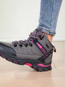 1 Pair Women's Fashion High-Top Hiking Boots, New Casual Hiking Sports Shoes, Gray High-Top Trekking Shoes, Wear-Resistant, Heat-Resistant, Non-Slip Thick Sole, Comfortable Lightweight Lace-Up Sports Shoes, Christmas Gift, New Year Gift - Dark Grey - View 4