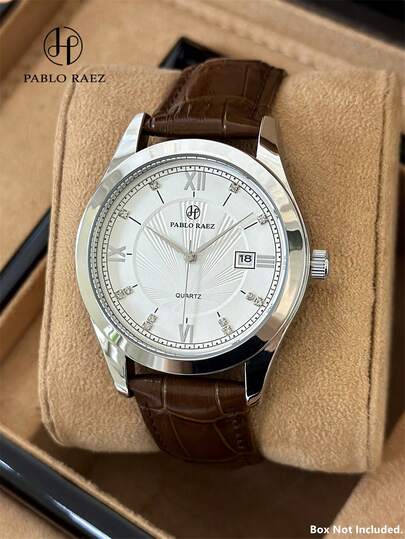  PABLO RAEZ 1pc Casual Man Watch Brown Fashion Men's Wristwatch Luxury Stainless Steel Silver Non Tarnish Color Soft Leather Bracelets Chain Third-Dimensional Sense Diamonds Scales With Date Calendar Display 50M Waterproof Top Brand New AAA Quality Male Quartz Wristwatch Sports Elegant Clock Nice Teacher Gifts Hours For Friend Or Family Father Fit For Daily Life/Work/Party Decorations Dress Watch Graduations Wedding Birthday Presents