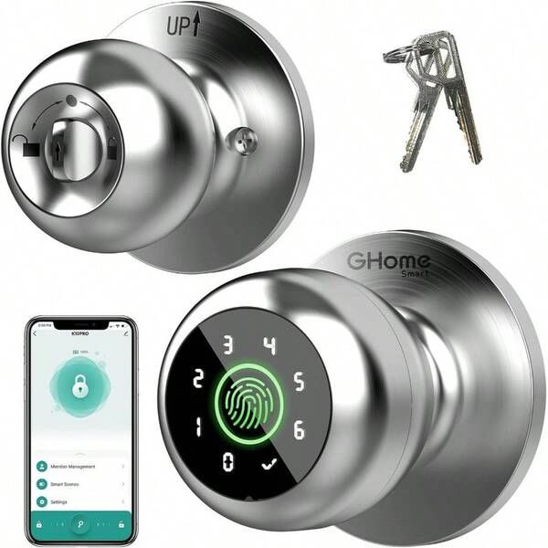 Fingerprint Door Lock, 4 In 1 Fingerprint Door Knob With Keypad, App Control, Auto Lock, Biometric Door Knob With Lock Bedroom, Apartment, Garage, Home Office