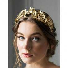 Chargances Bridal Gold Leaf Crown Headband Bridal Tiara Gold Leaf Headpiece For Wedding Prom Festival Bridesmaid Hair Accessoriecs(Gold){"Color_name":"Gold"} - 金子 - 查看 7