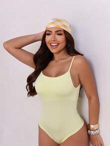Kit With 4 Women's Leotard Bodysuit With Straps And Straight Neckline, Shaping, Elastic Fabric, Non-Transparency, Casual Fashion, Versatile, Basic, Gringa, Blogger - 黃色-LOBB-咖啡色-黑色-白色 - 查看 2
