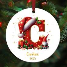 Christmas Decorations - 1PC Customized Family Christmas Ornament, Personalized Christmas Decorations, 3 Inch Round Ceramic, Home Christmas Decoration, Custom Initial & Name With Santa Claus & Santa Hat Design, Unique Personalized Gifts For Family, Wife, Husband, Couples, Kids, Parents, Friends, 2025 Christmas Housewarming Gift & Christmas Decorations Home - Style a - View 5