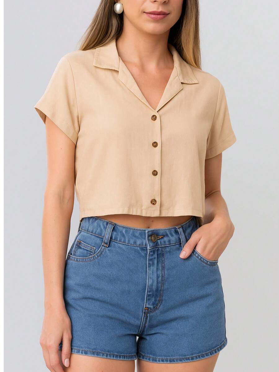 Women's Shirt Blouse Buttons Viscose Fresh Summer Comfortable Style Best Quality - 米色 - 查看 1