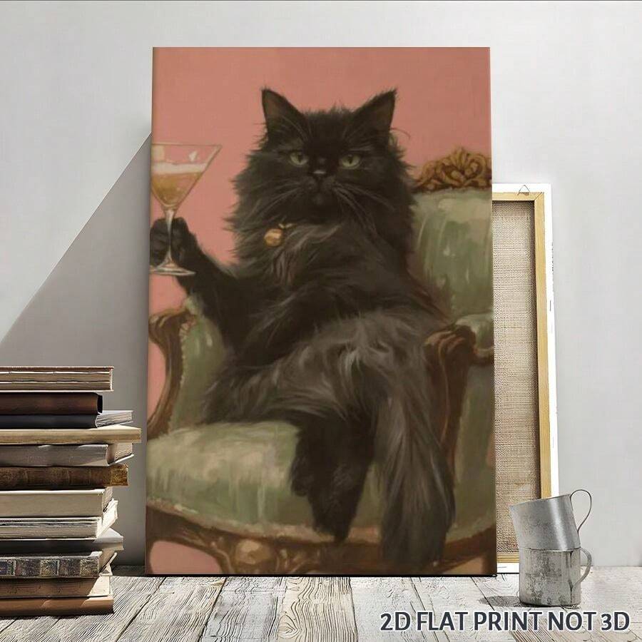 2D Flat, Posters & Prints 1pc Black Cat Framed Wall Art - Canvas Prints Poster , Ideal For Home, Office Wall Decor, Family Gift, Living Room Bedroom Wall Decor For Halloween, Halloween Decor - 彩色 - 查看 1