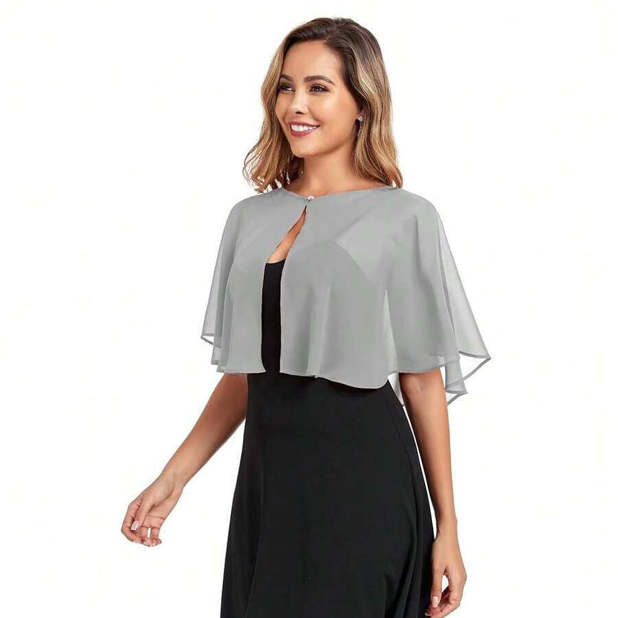 Women's Soft Chiffon Capelets Shawls And Wraps For Evening Wedding Cape Bole Cover Up{"Color_name":"LightGray"} - 淺灰色 - 查看 1