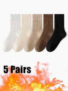 3/5双装冬季加厚保暖菱格纹船袜，柔软耐穿材质，圣诞礼物 - 彩色 - 查看 18