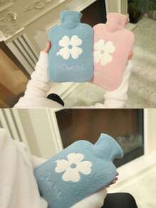 Borsa dell'acqua calda imbottita in PVC con ricamo floreale - Bottiglia riscaldante addominale antiscottatura per donne, ragazze, studenti | Copertura rimovibile e lavabile, compressione termica riutilizzabile per sollievo dalla dismenorrea, forniture per il ritorno a scuola, calore invernale domestico, sollievo dal dolore alle spalle, scaldamani e piedi portatili, senza batterie necessarie, design floreale morbido per comfort a letto