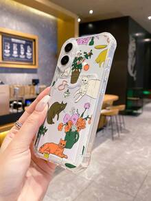 1个白色防震TPU手机壳，猫咪和花卉印花图案，兼容、OPPO、安卓智能手机 - 彩色 - 查看 4