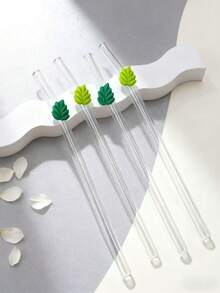 1/2 Ống hút thủy tinh màu xanh lá cây thanh lịch có họa tiết lá, ống hút tái sử dụng thời trang cho đồ uống đá/trà sữa/cà phê lạnh, tuyệt vời cho sử dụng tại nhà, văn phòng, tiệc tùng - trong suốt - Xem 3