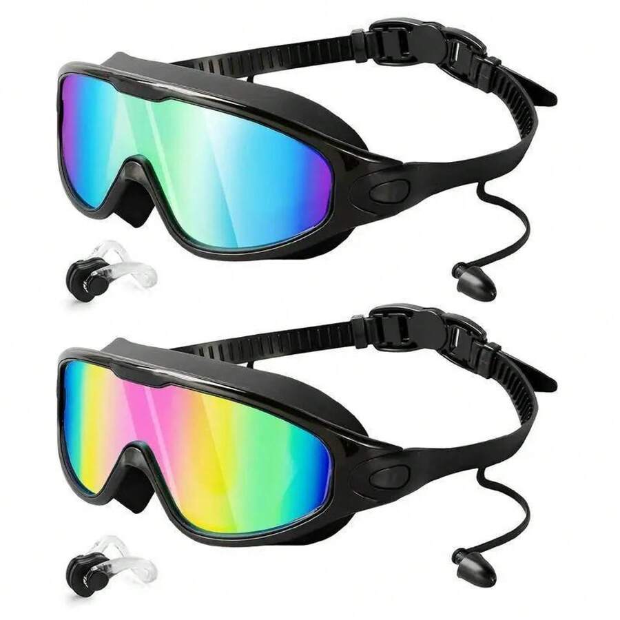 Swim Goggles For Adults - Anti-Fog Full-Coverage, 3-Color UV Lens, Waterproof Earplugs & Nose Clip, Fit Outdoorfun Swimming Accessories - 亮銀色(單副泳鏡) - 查看 1