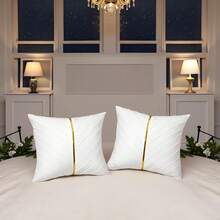 Navy Blue Velvet Throw Pillow Covers 18 X 18 Inch Pack Of 2 With Gold Leather Decor For Couch, Luxury Modern Pillowcases For Living Room, Bedroom Sofa Cushion Bed - 白色 - 查看 11