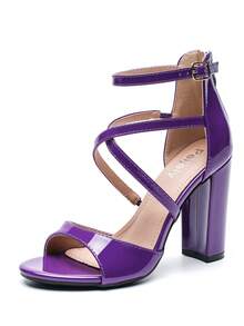 Women's Formal Strappy Sandal High Chunky Block Heel Ankle Strap Zip Up Heels - 紫色 - 查看 14